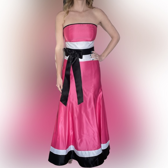 ⭐️HP⭐️ Gorgeous Floor Length Pink, Black, and White Jessica McClinktock Dress - Picture 1 of 13